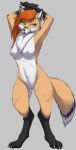  anthro breasts canine female fox fur graboiidz grey_background hair mammal navel nipples nude orange_hair pussy simple_background solo 