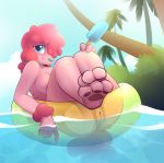  2018 3_toes absurd_res anthro b-epon blue_eyes canine feet female food fur hair hi_res looking_at_viewer mammal pink_fur pink_hair popsicle pussy smile solo toes tongue tongue_out 
