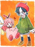  adeleine black_hair blue_eyes closed_eyes hat heart kirby kirby_(series) kirby_64 md5_mismatch multiple_girls no_(x_xasm) pink_hair red_hat ribbon ribbon_(kirby) smile smock 