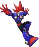  android artist_request blast_man capcom full_body gloves grin helmet highres jumping leg_up male_focus official_art outstretched_arms red_eyes red_gloves red_hair robot rockman rockman_(classic) rockman_11 smile solo spiked_hair spread_arms teeth transparent_background 