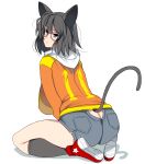  animal_ears black_hair blue_eyes breasts cat_ears cat_girl cat_tail glasses highres hood hoodie huge_breasts impossible_clothes masao original shorts solo tail tail_cutout 