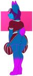  2018 blue_fur bonnie_nicks breasts buckteeth cheerleader female fur lagomorph looking_at_viewer looking_back mammal neon_fur nipples os purple_eyes pussy rabbit smile solo teeth upskirt 