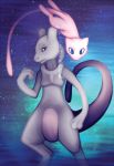  2018 3_fingers abstract_background ambiguous_gender digital_media_(artwork) duo feral kazthekeel legendary_pok&eacute;mon mew mewtwo monochrome nintendo pok&eacute;mon pok&eacute;mon_(species) purple_body signature video_games 