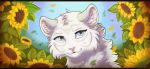  2018 black_bars blue_eyes cat digital_media_(artwork) feline feral fur ketty-leopardess mammal pink_nose smile solo white_fur 