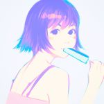  black_eyes black_hair blush_stickers camisole eating food ilya_kuvshinov looking_at_viewer original popsicle profile short_hair solo white_background 