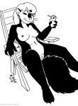  2018 anthro black_and_white breasts chair ear_piercing female half-closed_eyes kelly_o&#039;dor lounge_chair mammal monochrome navel nipples nude piercing pussy sitting skunk smile solo tegerio whiskers zandar&#039;s_saga 