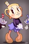  2018 4_fingers absurd_res animate_inanimate beauty_mark blush breasts clothing cuphead_(character) cuphead_(game) digital_media_(artwork) female gloves hi_res humanoid looking_at_viewer male ms._chalice mugman object_head signature skirt smile standing video_games wildblur 
