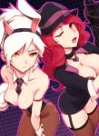  animal_ears bare_arms battle_bunny_riven between_breasts blazer bra breasts bunny_ears bunnysuit choker cleavage collarbone detached_collar garter_straps gloves groin gun hairband half-closed_eyes hat heart heart_necklace jacket large_breasts league_of_legends leotard looking_at_viewer machine_gun mafia_miss_fortune mole mole_under_eye multiple_girls necktie necktie_between_breasts one_eye_closed open_clothes open_mouth pantyhose red_eyes red_hair riven_(league_of_legends) sarah_fortune sieyarelow single_glove strapless strapless_leotard thighhighs tied_hair underwear weapon white_hair wrist_cuffs yellow_eyes 