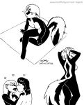  &lt;3 2017 anthro black_and_white breasts duo ear_piercing featureless_breasts female female/female fur hair kelly_o&#039;dor kissing looking_back mammal monochrome nude piercing skunk tegerio zandar&#039;s_saga 