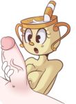  2018 4_fingers animate_inanimate beauty_mark bhloopy breasts cuphead_(game) digital_media_(artwork) duo erection faceless_male female handjob hi_res humanoid male male/female ms._chalice nipples not_furry nude object_head open_mouth sex simple_background 