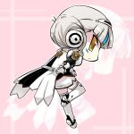  chibi code:_architecture_(elsword) elsword eve_(elsword) facial_mark forehead_jewel grey_hair pink_background sakumo_(karatama) short_hair simple_background solo thighhighs yellow_eyes zoom_layer 