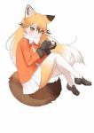 2016 amber_eyes animal_humanoid anime biped black_gloves black_hair black_tail blonde_hair blush canine clothed clothing digital_drawing_(artwork) digital_media_(artwork) dipstick_ears dipstick_tail eyelashes ezo_red_fox_(kemono_friends) female fluffy fluffy_tail footwear fox_humanoid frown full-length_portrait gaming gloves hair hi_res holding_object humanoid humanoid_hands inner_ear_fluff japanese kemono_friends leggings legwear light_skin long_hair mammal mary_janes multicolored_hair multicolored_tail necktie official_art open_frown open_mouth orange_tail plantigrade playing_videogame portrait scarf shoes side_view simple_background skirt solo suit suspended_in_midair tan_skin white_background white_hair yoshizaki_mine 
