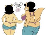 2018 big_breasts black_hair bra breasts brown_fur cat clothed clothing daughter dialogue digital_media_(artwork) duo english_text eyes_closed feline female fur hair hi_res kitty_katswell mammal mother mrs._katswell nickelodeon parent rear_view shorts side_boob simple_background smile standing t.u.f.f._puppy terrible_the_drawfag text thong topless underwear undressing white_background 