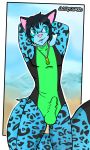  beach clothed clothing crossdressing eyewear feline girly glasses hybrid leopard male mammal nerd rash_almose seaside swimsuit yourfurryotaku 