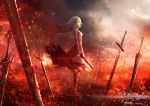  blonde_hair blood fufu long_hair original sword watermark weapon 