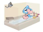  2018 anais_watterson animate_inanimate anthro bath bathing bathtub blue_fur cartoon_network cat child cub daughter digital_media_(artwork) duo feline female frown fur junyoi lagomorph loofah looking_at_viewer mammal mother mother_and_daughter nicole_watterson parent partially_submerged pink_fur plushie rabbit smile the_amazing_world_of_gumball water whiskers young 