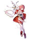  blush capelet elbow_gloves eyebrows_visible_through_hair fire_emblem fire_emblem_heroes fire_emblem_if fuji_choko full_body gloves hairband highres holding japanese_clothes official_art pink_eyes pink_hair red_eyes sakura_(fire_emblem_if) sandals solo staff tears thighhighs torn_clothes transparent_background white_legwear 