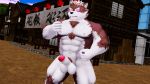  2018 3d_(artwork) abs anthro balls blush canine digital_media_(artwork) erection fur horkeukamui kemono looking_at_viewer male malicekira mammal multicolored_fur muscular muscular_male nipples nude open_mouth outside pecs penis public smile solo standing thumbs_up tokyo_afterschool_summoners white_fur wolf 