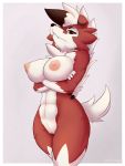  abs anthro breasts canine cooliehigh crossed_arms female fur hi_res lycanroc mammal midnight_lycanroc nintendo nipples nude pok&eacute;mon pok&eacute;mon_(species) pussy red_eyes red_fur solo video_games 