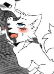  blush canine changed_(video_game) fangs goo goo_creature inner_ear_fluff kissing lin_(changed) mammal monster puro_(changed) smile wolf 青夜 