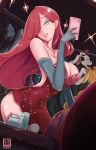  1girl breasts hair_over_one_eye jessica_rabbit large_breasts long_hair nekomimipunks pixiv_sample red_hair roger_rabbit smartphone who_framed_roger_rabbit 