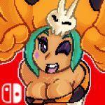  breasts cerebella_(skullgirls) cleavage green_hair hat lab_zero_games looking_at_viewer nintendo nintendo_switch pixel_art skullgirls vice-versa_(skullgirls) 