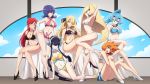  6+girls :d ;d aqua_eyes arm arm_support bare_arms bare_legs bare_shoulders bed bikini black_hair black_high_heels blonde_hair blue_eyes blue_hair breasts cleavage collarbone criss-cross_halter elite_four glasses green_eyes grey_eyes grin gym_leader hair_ornament hand_on_hip headphones high_heels highres ibuki_(pokemon) indoors kamitsure_(pokemon) kanna_(pokemon) kasumi_(pokemon) knees_together_feet_apart large_breasts legs light_blue_eyes light_blue_hair long_hair looking_at_viewer lusamine_(pokemon) matching_hair/eyes medium_breasts midriff multiple_girls natsume_(pokemon) navel neck nintendo one_eye_closed open_mouth orange_hair pokemon pokemon_(game) pokemon_bw2 pokemon_dppt pokemon_gsc pokemon_hgss pokemon_rgby ponytail purple_hair red_eyes red_hair ribbon scott_bennett shiny shiny_hair shiny_skin shirona_(pokemon) sitting sitting_on_floor sitting_on_table sky smile standing swimsuit table teeth underboob vivivoovoo white_high_heels window wink 