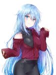  absurdres alternate_costume aqua_(konosuba) aqua_eyes aqua_hair bare_shoulders bodysuit_under_clothes breasts collared_shirt cowboy_shot highres kono_subarashii_sekai_ni_shukufuku_wo! long_hair long_sleeves looking_at_viewer medium_breasts partially_unbuttoned shirt simple_background skin_tight skirt solo sunhyun white_background 