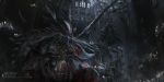  blood bloodborne building cape eileen_the_crow feathers gothic gun hat long_hair stu_dts the_hunter weapon 