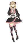  black_bow black_footwear black_gloves black_legwear boots bow braid brown_eyes brown_hair commentary_request cosplay dress earrings effie_(fire_emblem) elise_(fire_emblem_if) elise_(fire_emblem_if)_(cosplay) enju0313 fire_emblem fire_emblem_echoes:_mou_hitori_no_eiyuuou fire_emblem_heroes fire_emblem_if full_body gloves hair_bow highres jewelry long_hair open_mouth pink_bow pink_ribbon ribbon simple_background thigh_boots thighhighs twin_braids white_background zettai_ryouiki 