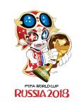  1girl 2018_fifa_world_cup :d blue_eyes daibajoujisan earrings fangs fifa_world_cup_trophy gloves heterochromia jewelry logo looking_at_viewer open_mouth red_eyes red_hair simple_background smile soccer white_background white_gloves world_cup 