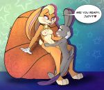  3_toes blonde_hair blush breasts buckteeth clothing disney female female/female fur gloves grey_fur hair imminent_sex itsteriyaki judy_hopps lagomorph lola_bunny looney_tunes mammal mostly_nude nipples nude rabbit teeth text toes warner_brothers zootopia 