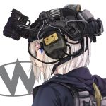  american_flag blue_eyes headset helmet ivan_wang looking_at_viewer military night_vision_device original parted_lips portrait short_hair simple_background solo white_background white_hair 