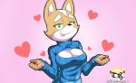  2018 anthro breasts canine clothed clothing crossgender digital_media_(artwork) female fox fox_mccloud mammal nintendo open_mouth simple_background solo star_fox the_knight video_games zero_suit_fox 