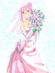  blue_eyes breasts cleavage commentary_request dress ishiwari miki_sauvester open_mouth pink_hair short_hair smile solo star_ocean star_ocean_integrity_and_faithlessness wedding_dress 