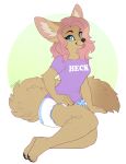  anthro big_ears canine diaper female fennec fox looking_at_viewer mammal paws sitting smile solo strawberryneko tongue 