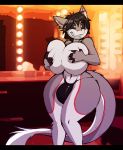  anthro big_breasts biting_lip breasts bulge clothing dickgirl dracojeff g-string huge_breasts intersex looking_at-viewer sergal smile solo standing thick_thighs underwear voluptuous wide_hips 