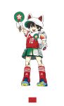  2018_fifa_world_cup :d animal_ears black_hair blue_footwear cleats daibajoujisan fake_animal_ears full_body grey_eyes hat morocco open_mouth red_legwear robot_joints shin_guards simple_background smile soccer solo white_background world_cup 