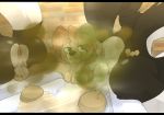  2018 4_fingers anthro anus ball_fondling balls bathtub big_butt black_fur brown_fur brown_hair butt digital_media_(artwork) fart fart_fetish fondling fur green_eyes hair male mammal mustelid nastysashy_(artist) otter presenting presenting_anus raised_tail skunk smile white_fur 