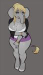  anthro blonde_hair breasts cleavage clothed clothing elephant female hair looking_at_viewer makeup mammal proboscidean slightly_chubby smile solo spearfrost wide_hips 