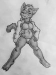  2018 anthro big_breasts breasts cat clothing elzo-ouo facial_markings fangs featureless_breasts featureless_crotch feline female fur hand_on_hip hoodie katty_(mama_katswell) mammal markings mostly_nude navel pointy_ears sketch slightly_chubby smile solo standing thick_thighs traditional_media_(artwork) unzipped 
