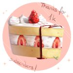  commentary english_commentary followers food fruit no_humans sasoura simple_background sparkle strawberry strawberry_shortcake thank_you 