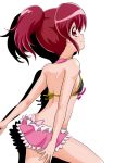  10s 1girl adapted_costume aino_megumi ass back bikini bikini_skirt blush happinesscharge_precure! long_hair looking_at_viewer looking_back matching_hair/eyes pink_eyes pink_hair ponytail precure simple_background smile solo swimsuit 