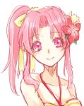  breasts cleavage commentary_request flower hair_flower hair_ornament hair_ribbon highres long_hair millie_chliette pink_eyes pink_hair pointy_ears ponytail ribbon sketch smile star_ocean star_ocean_first_departure 