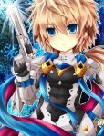  aqua_eyes armor bangs blonde_hair blush brown_hair chung_seiker deadly_chaser_(elsword) elsword expressionless eyebrows_visible_through_hair finger_on_trigger gun hair_between_eyes hair_ornament hand_up handgun holding holding_gun holding_weapon long_hair looking_at_viewer male_focus multicolored_hair pistol rudia scarf solo streaked_hair symbol-shaped_pupils two-tone_hair upper_body weapon 