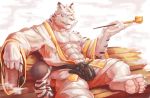  2018 abs absurd_res anthro clothing digital_media_(artwork) feline fur hi_res kemono male mammal muscular muscular_male pecs solo tiger tupidwithouts white_tiger 