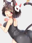 animal_ears ass azur_lane bangs bare_shoulders bell black_hair black_swimsuit blush breasts cat_ears cat_girl cat_mask cat_tail eyebrows_visible_through_hair fang highres jingle_bell looking_at_viewer mask mask_on_head medium_breasts neko_pachi one-piece_swimsuit paw_pose red_eyes short_hair solo swimsuit tail tail_cutout yamashiro_(azur_lane) 