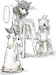  ... 2015 ambiguous_gender animal_humanoid annoyed antelope antelope_humanoid antlers biped black_and_white bow_tie cervine cervine_humanoid clothing cloven_hooves creating_art curly_hair digital_drawing_(artwork) digital_media_(artwork) ears_back easel female feral focusing frown full-length_portrait fur group hair hatching_(technique) hooves horn humanoid humor japanese kemono_friends kurageto looking_at_another low_res mammal monochrome moose_(kemono_friends) motion_lines painting portrait saiga_antelope saiga_antelope_(kemono_friends) scarf shadow shirt short_hair shorts simple_background sitting size_difference snout speech_bubble standing stool sweat sweatdrop tongue tongue_out white_background 