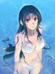  bangs blue_hair bra breasts brown_eyes chidori_kaname cleavage collarbone full_metal_panic! full_metal_panic!_invisible_victory highres long_hair looking_at_viewer medium_breasts navel panties parted_bangs partially_submerged pikka underwear underwear_only wet wet_hair white_bra white_panties 