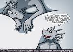  2018 anthro belly big_belly comic dialogue dom_(naughtymorg) dragon fin head_fin horn male naughtymorg seph_(naughtymorg) speech_bubble 
